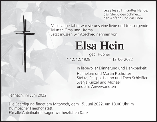 Anzeige von Elsa Hein von MGO