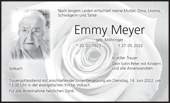 Anzeige von Emmy Meyer von MGO