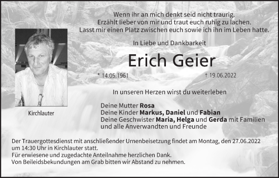 Anzeige von Erich Geier von MGO