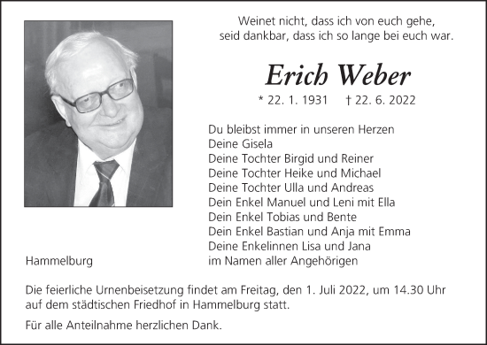 Anzeige von Erich Weber von MGO
