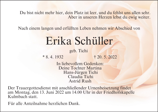 Anzeige von Erika Schüller von MGO