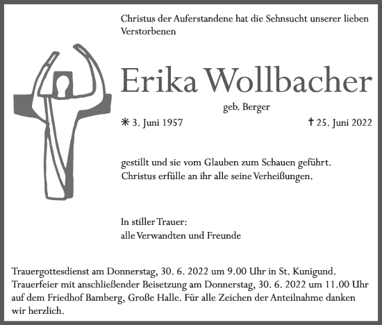 Anzeige von Erika Wollbacher von MGO