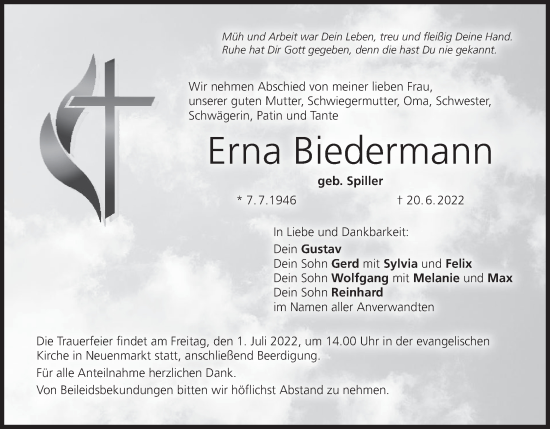 Anzeige von Erna Biedermann von MGO