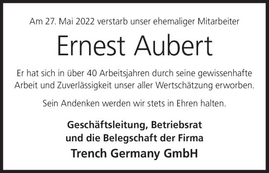 Anzeige von Ernest Aubert von MGO