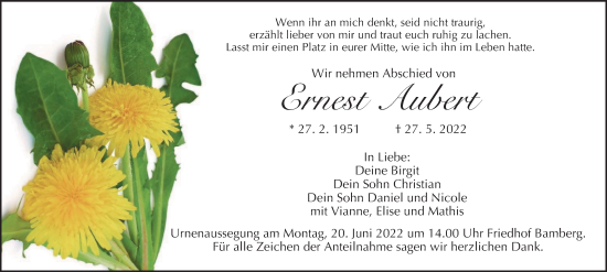 Anzeige von Ernest Aubert von MGO