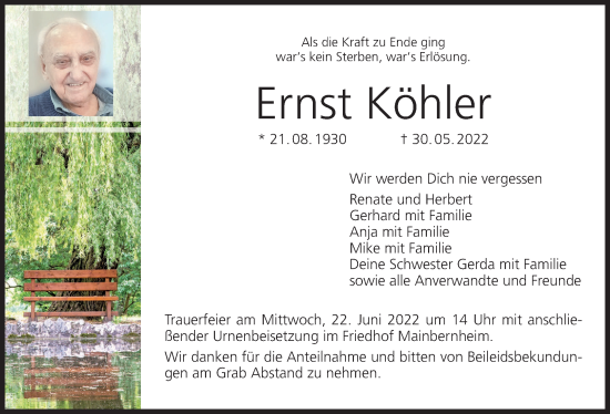 Anzeige von Ernst Köhler von MGO