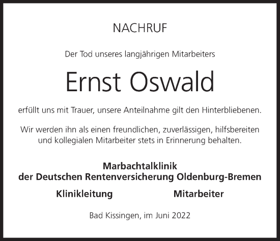 Anzeige von Ernst Oswald von MGO