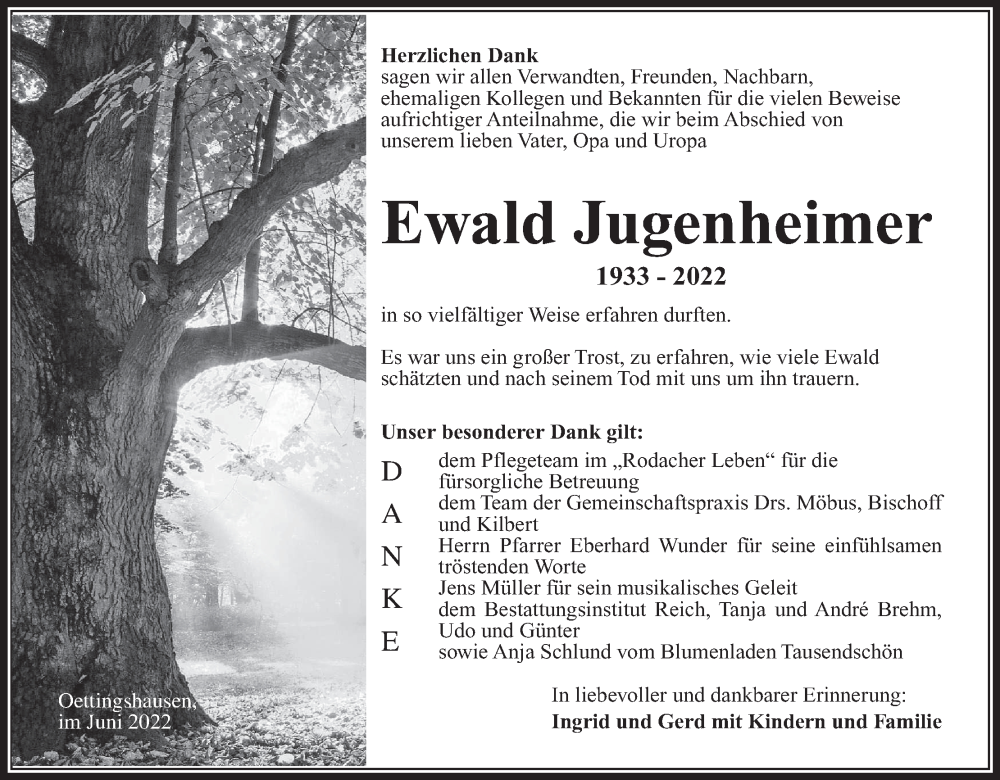  Traueranzeige für Ewald Jugenheimer vom 25.06.2022 aus MGO