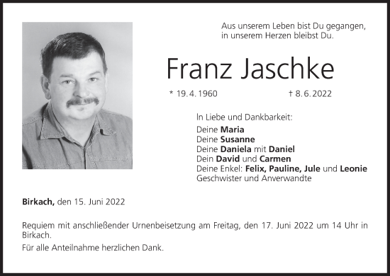 Anzeige von Franz Jaschke von MGO