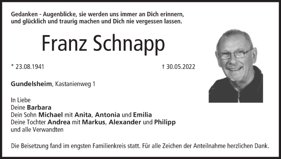Anzeige von Franz Schnapp von MGO