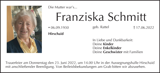 Anzeige von Franziska Schmitt von MGO