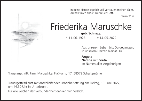 Anzeige von Friederika Maruschke von MGO