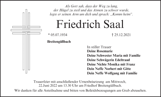 Anzeige von Friedrich Saal von MGO