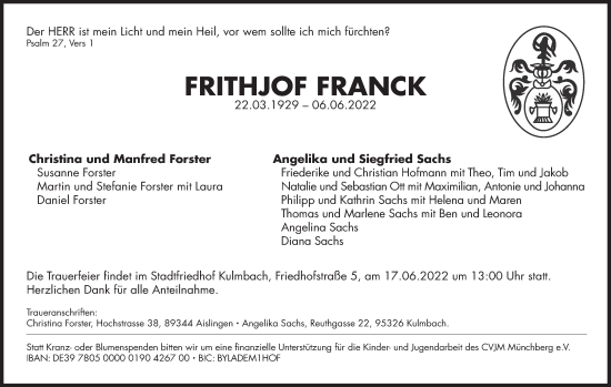 Anzeige von Frithjof Franck von MGO
