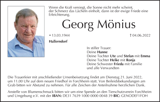 Anzeige von Georg Mönius von MGO