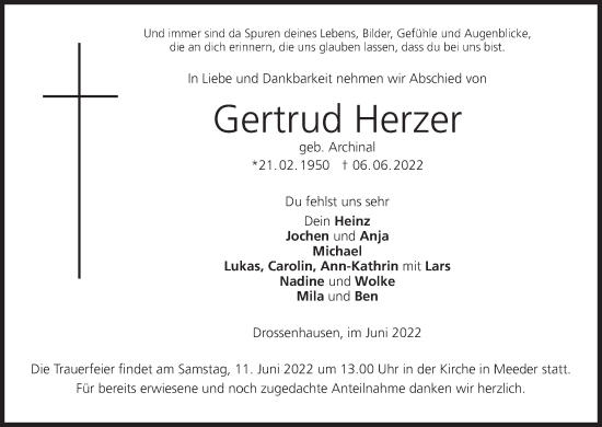 Anzeige von Gertrud Herzer von MGO