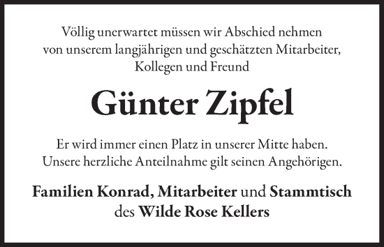 Anzeige von Günter Zipfel von MGO