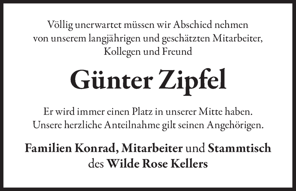  Traueranzeige für Günter Zipfel vom 25.06.2022 aus MGO
