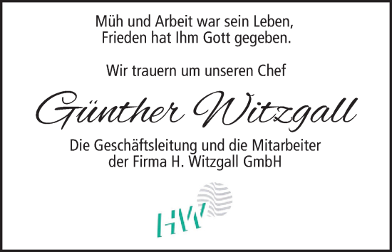 Anzeige von Günther Witzgall von MGO