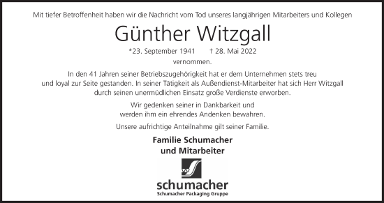 Anzeige von Günther Witzgall von MGO