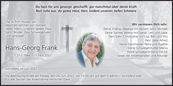 Anzeige von Hans-Georg Frank von MGO