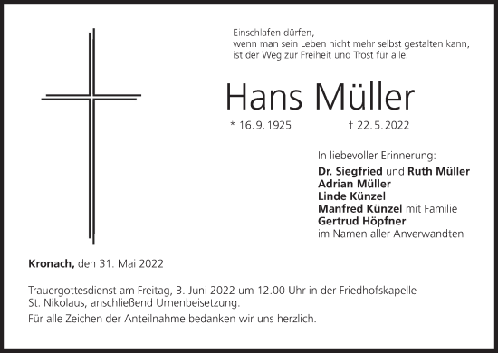 Anzeige von Hans Müller von MGO