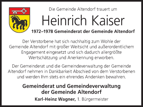 Anzeige von Heinrich Kaiser von MGO
