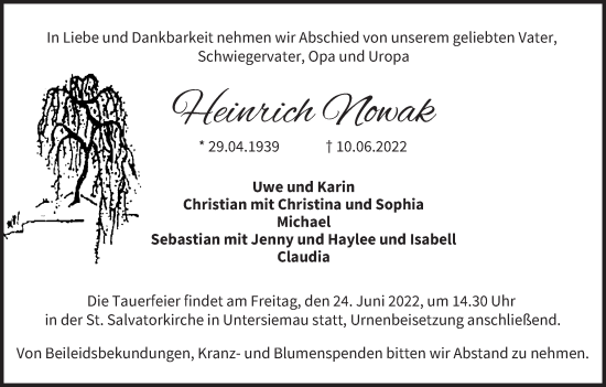 Anzeige von Heinrich Nowak von MGO