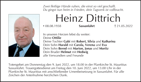 Anzeige von Heinz Dittrich von MGO
