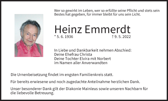 Anzeige von Heinz Emmerdt von MGO