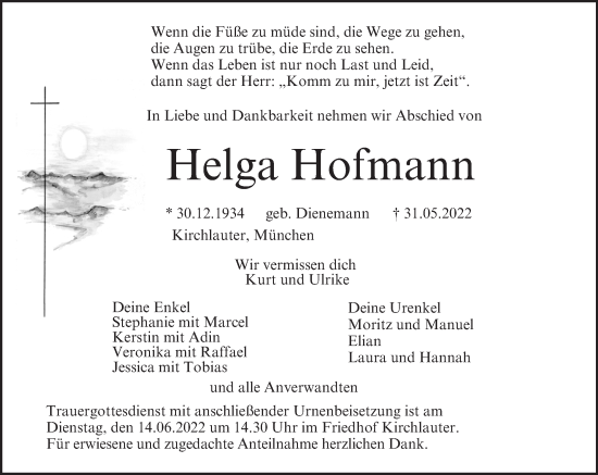 Anzeige von Helga Hofmann von MGO