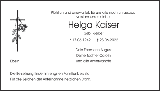 Anzeige von Helga Kaiser von MGO