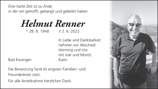 Anzeige von Helmut Renner von MGO