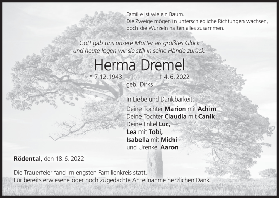 Anzeige von Herma Dremel von MGO