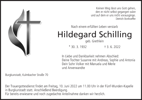 Anzeige von Hildegard Schilling von MGO