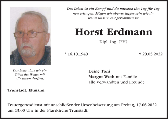 Anzeige von Horst Erdmann von MGO