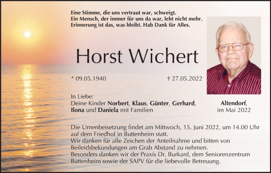 Anzeige von Horst Wichert von MGO