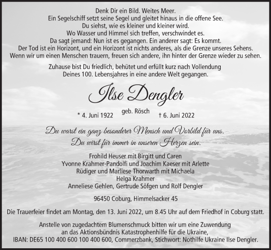 Anzeige von Ilse Dengler von MGO