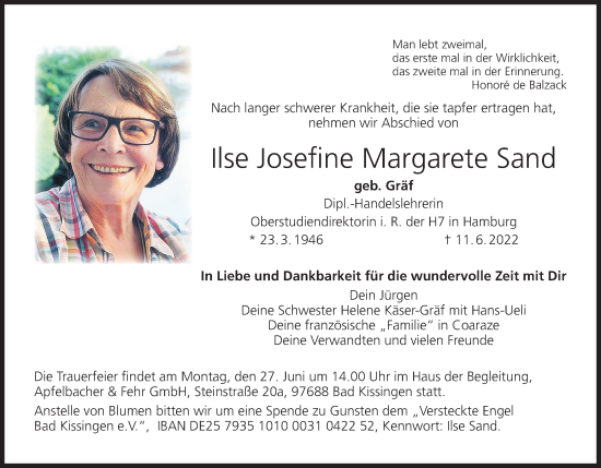 Anzeige von Ilse Josefine Margarete Sand von MGO