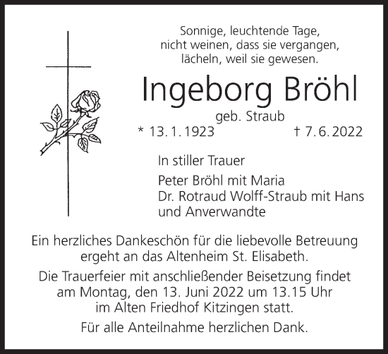 Anzeige von Ingeborg Bröhl von MGO
