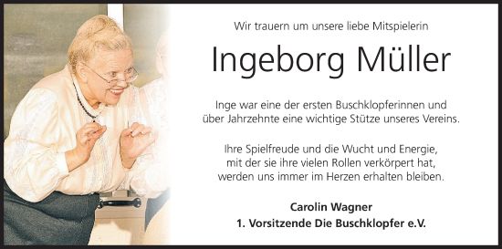 Anzeige von Ingeborg Müller von MGO