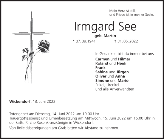 Anzeige von Irmgard See von MGO