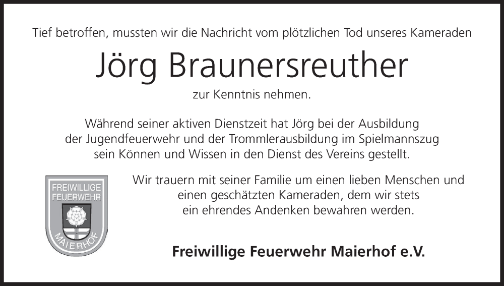  Traueranzeige für Jörg Braunersreuther vom 28.06.2022 aus MGO