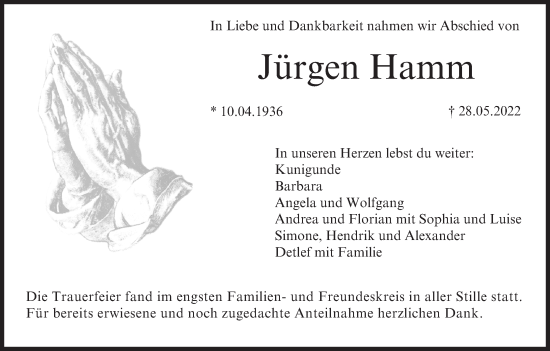 Anzeige von Jürgen Hamm von MGO