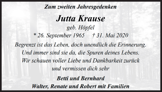 Anzeige von Jutta Krause von MGO
