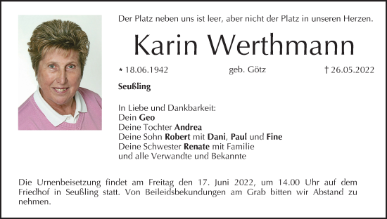 Anzeige von Karin Werthmann von MGO