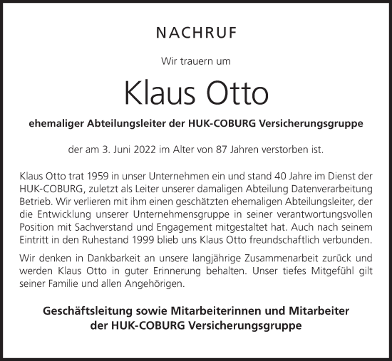 Anzeige von Klaus Otto von MGO