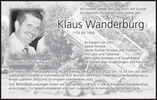 Anzeige von Klaus Wanderburg von MGO