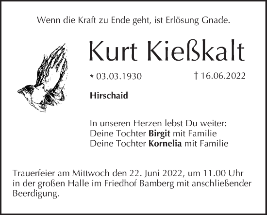 Anzeige von Kurt Kießkalt von MGO