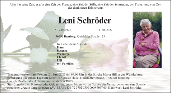 Anzeige von Leni Schröder von MGO